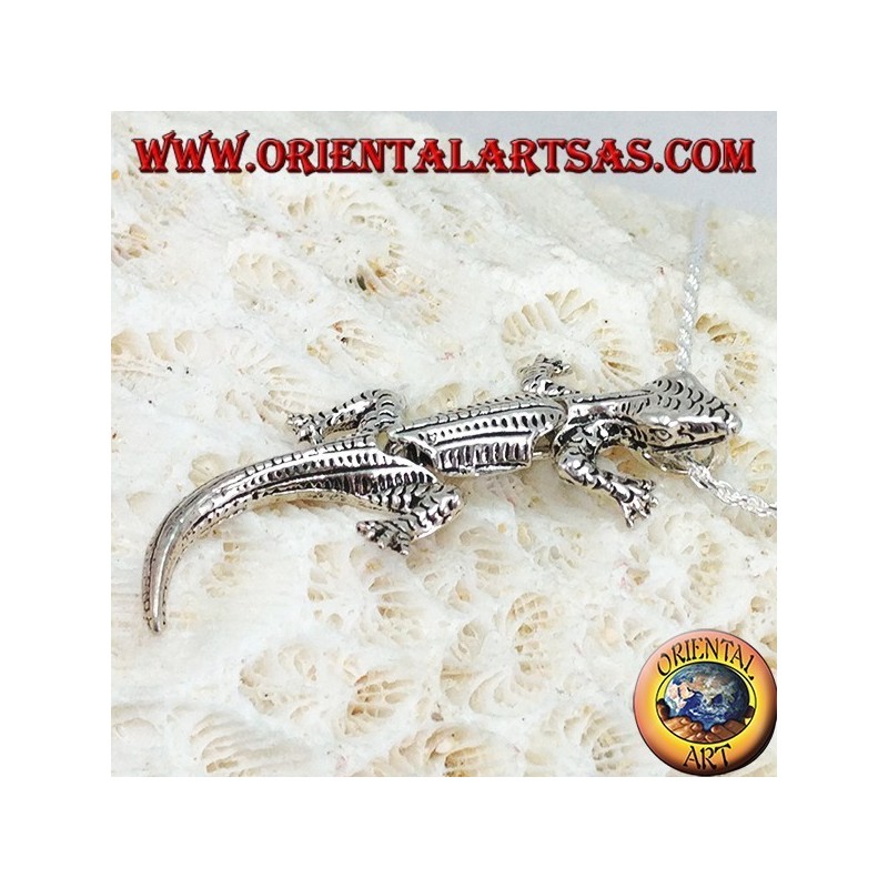 Pendentif en argent, gecko mobile Gecko avec tête haute