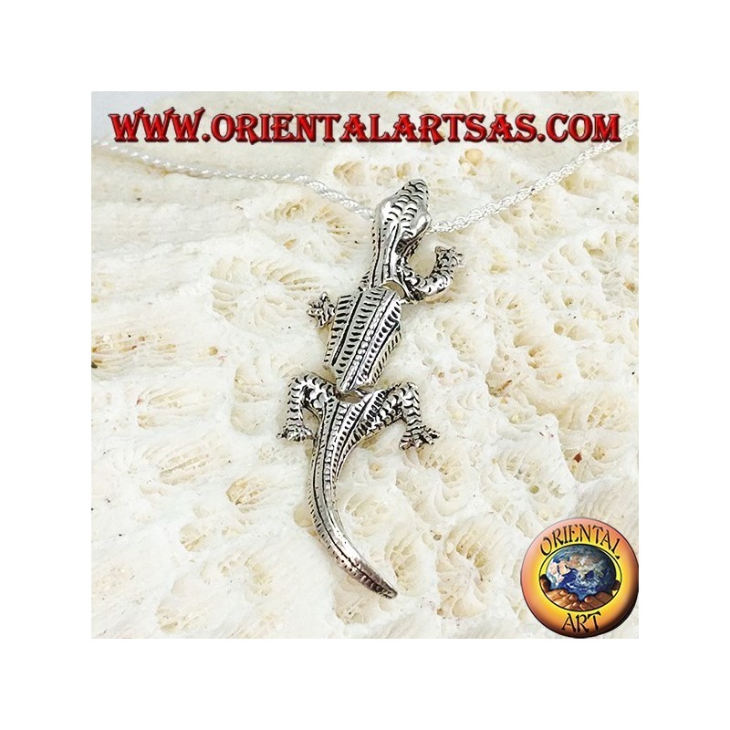Ciondolo in argento Geco gecko mobile con testa in su
