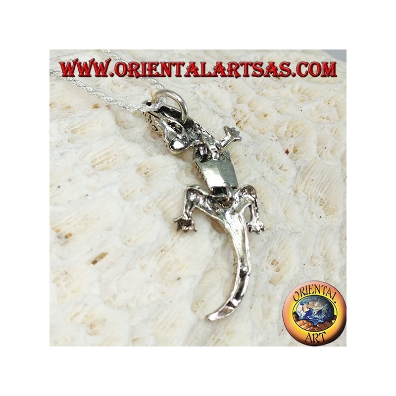 Anhänger in Silber, Gecko Mobile Gecko mit Kopf hoch