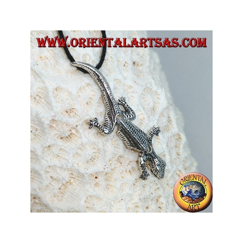 Pendentif en argent, gecko mobile avec la tête vers le bas