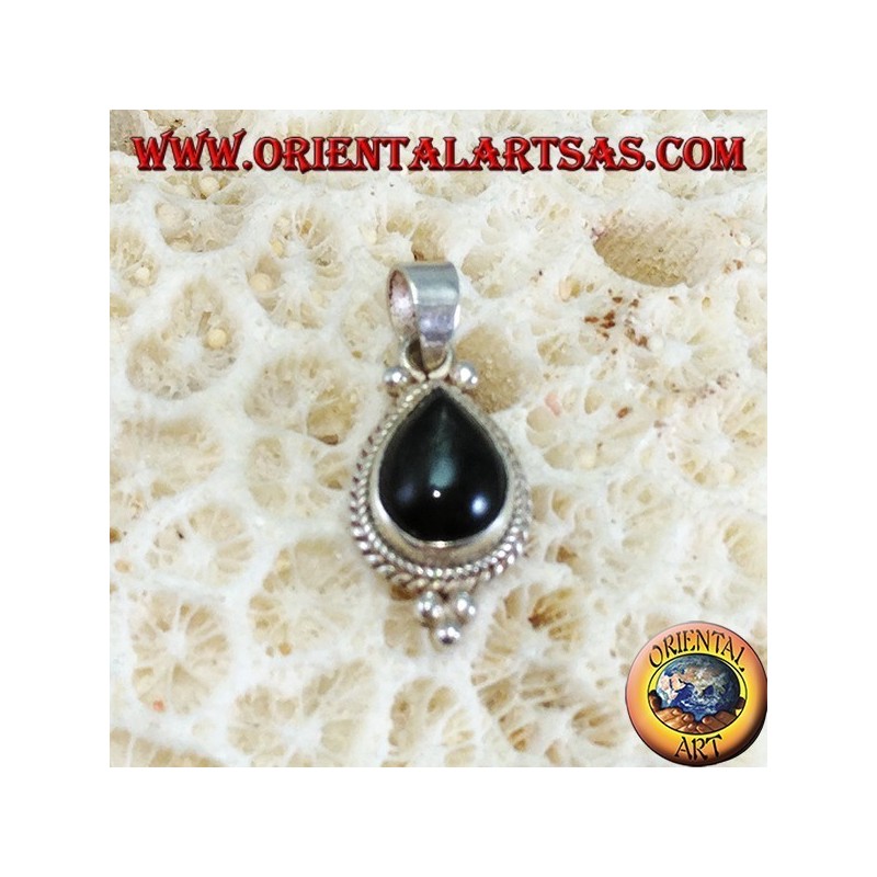 Ciondolo in argento con una black star ( a goccia )