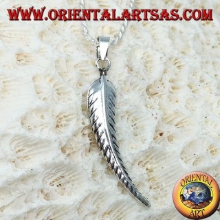 Silver pendant in the shape of a feather symbol of purification