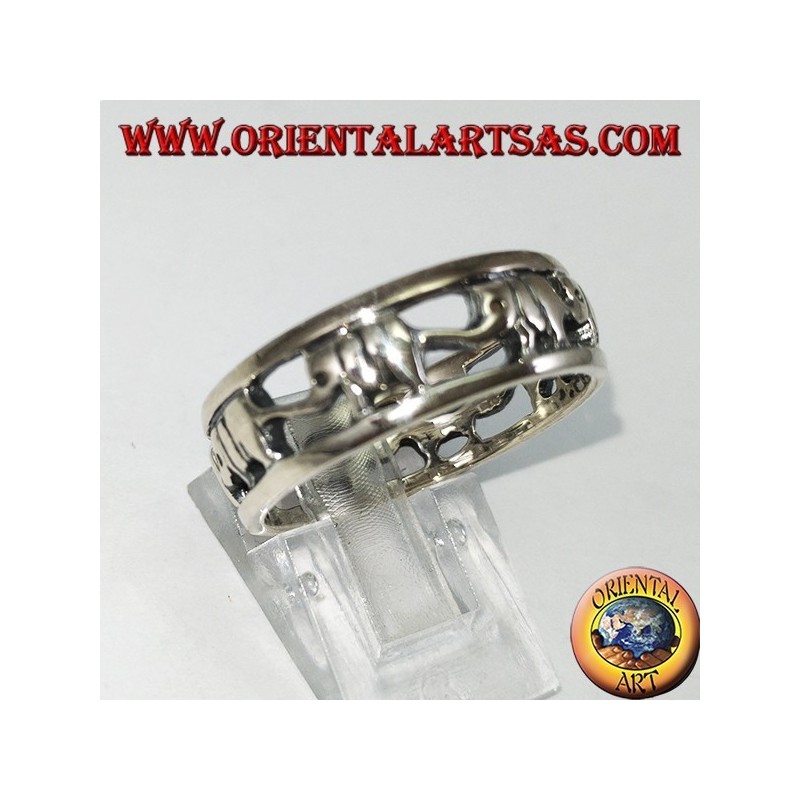 Bague en argent 925, éléphants d'affilée avec proboscis
