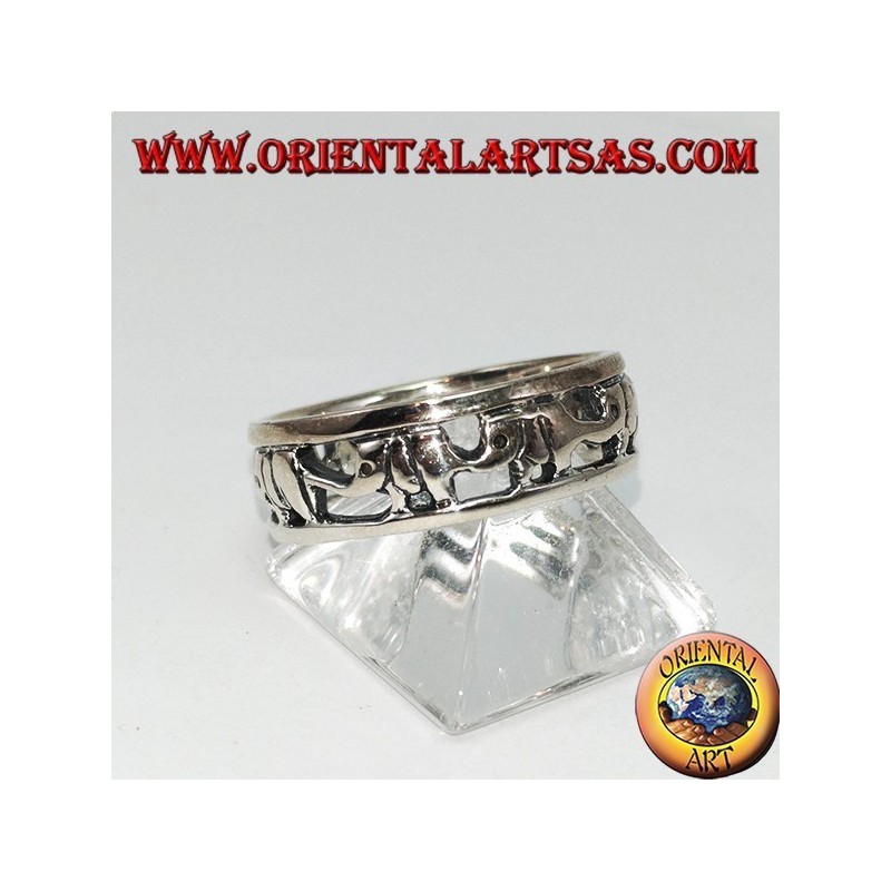 Anillo de plata 925, elefantes seguidos con probóscide