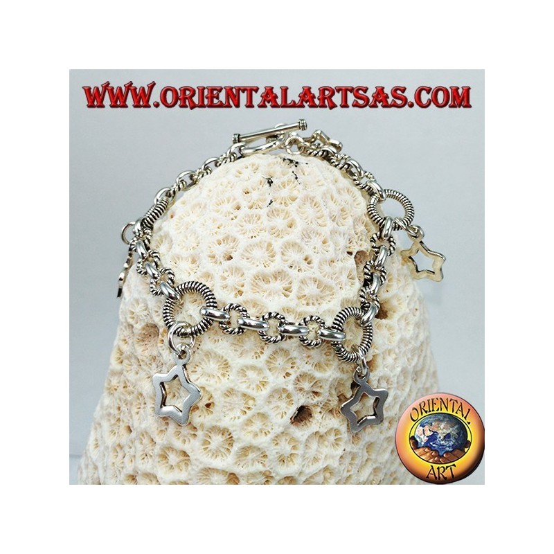 Bracelet en argent avec cinq étoiles suspendues