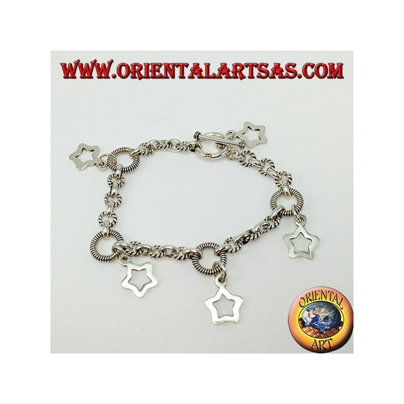 Bracciale in argento con cinque stelle pendenti