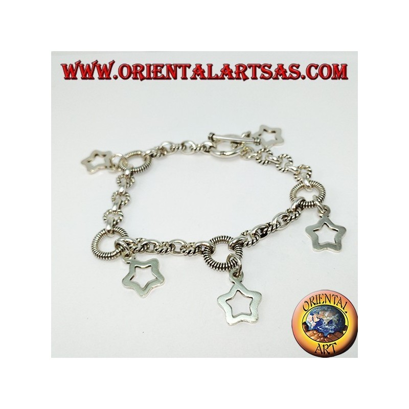 Silbernes Armband mit fünf hängenden Sternen