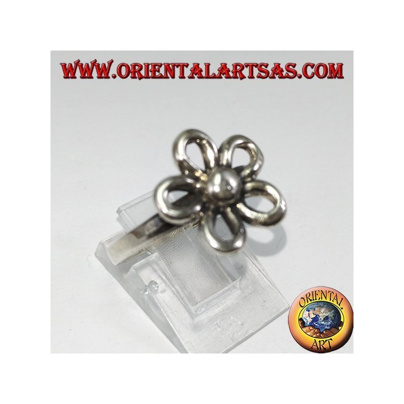 Silver ring with orange flower (auspicious symbol)