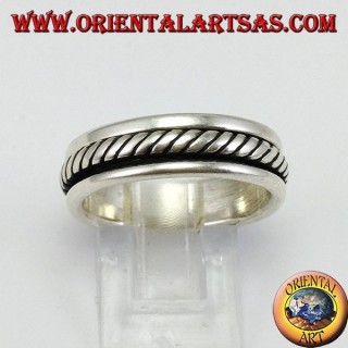 Anello fedina in argento Girevole antistress, modello corda