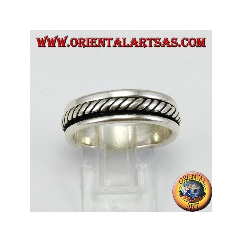 Anello fedina in argento Girevole antistress, modello corda