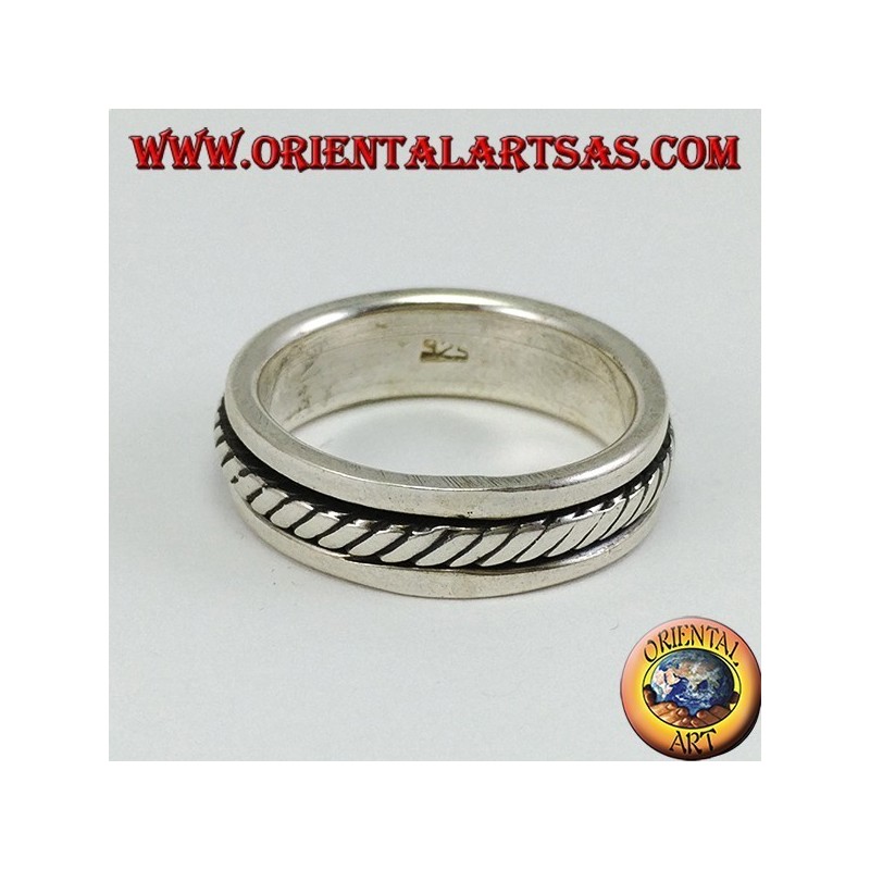 Anillo de lazo plateado Antitorsión giratorio, modelo de cuerda