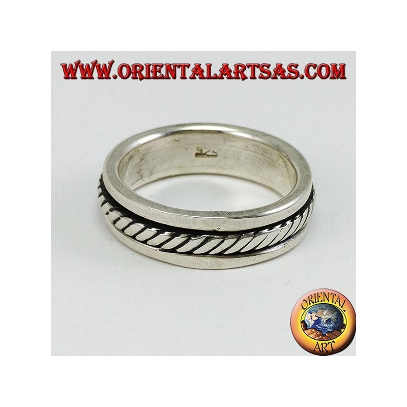 Anello fedina in argento Girevole antistress, modello corda