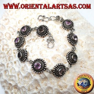 Pulseras de plata con amatistas redondas, hechas a mano