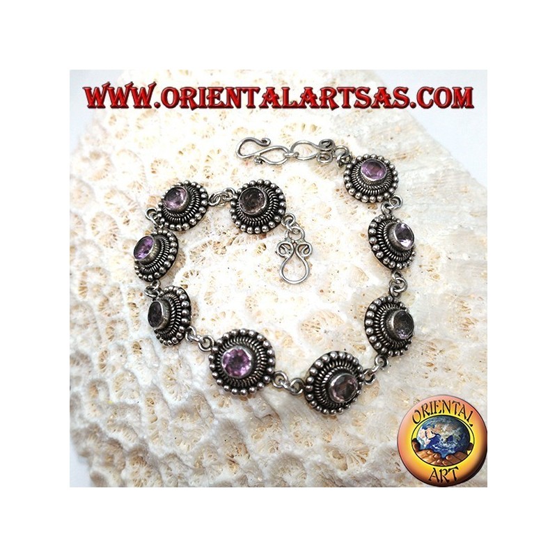 Silver bracelets with round amethysts, handmade