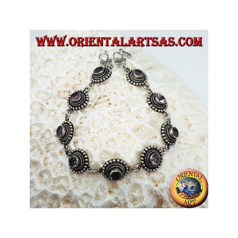 Silver bracelets with round amethysts, handmade