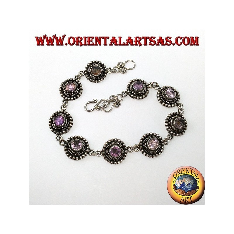 Silver bracelets with round amethysts, handmade