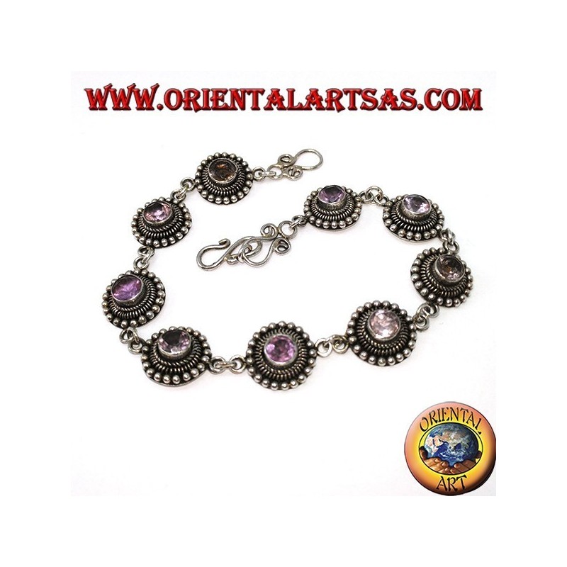 Silver bracelets with round amethysts, handmade