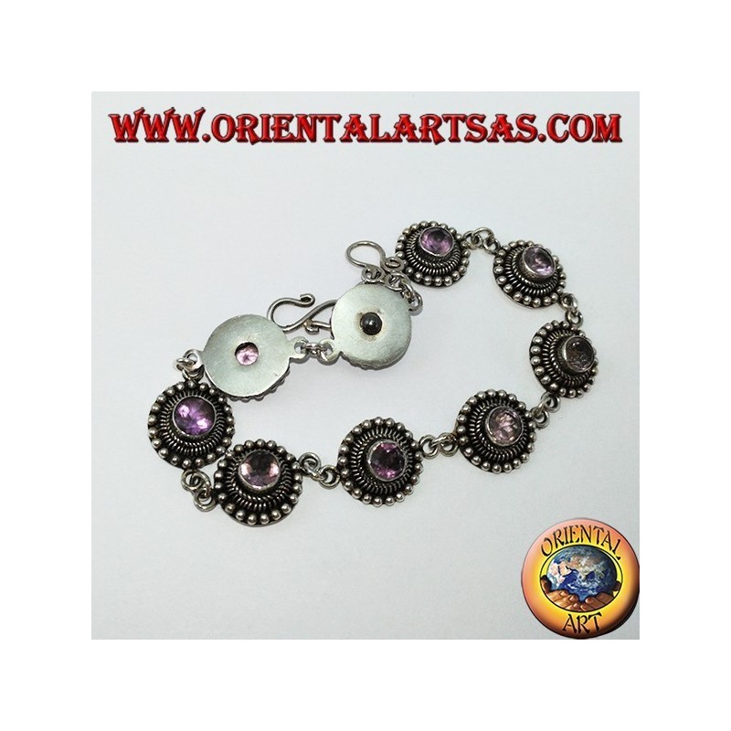 Silver bracelets with round amethysts, handmade