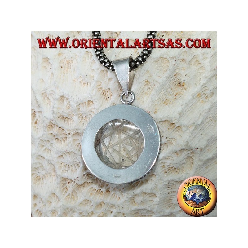 Pendentif en argent avec Sri Yantra gravé en cristal de roche (moyen)