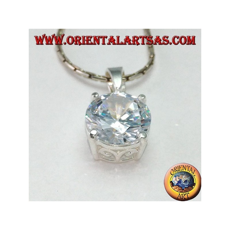 Silver pendant with round zircon