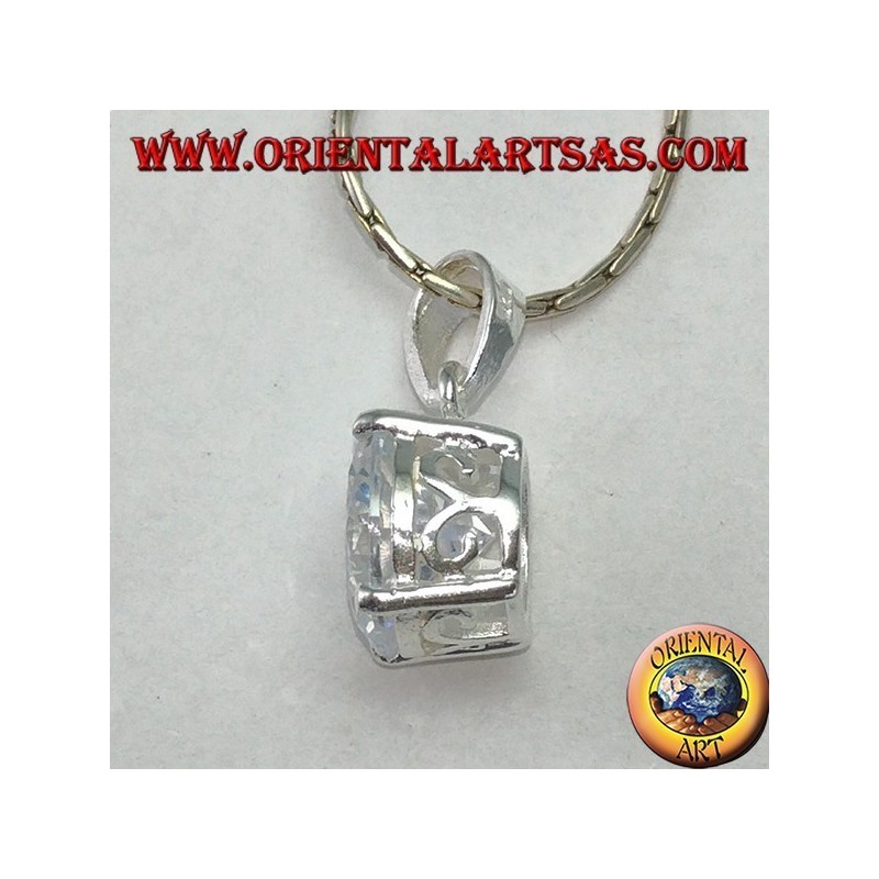 Silver pendant with round zircon