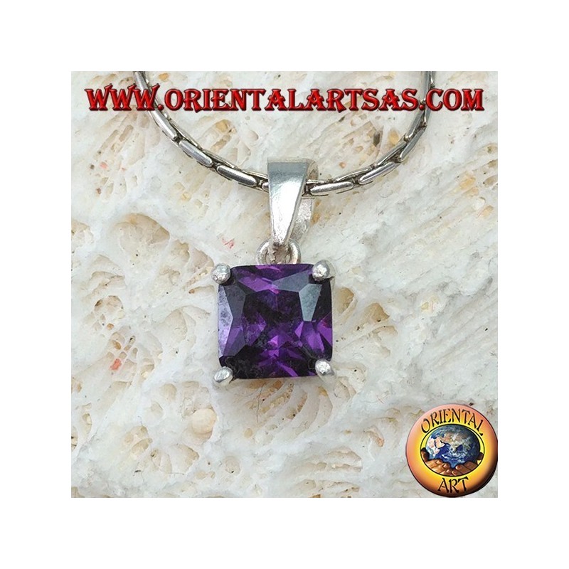 Ciondolo in argento con Ametista viola cubic zirconia quadrata