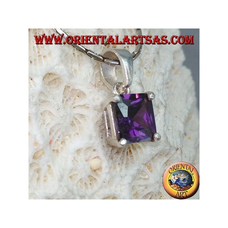 Silberner Anhänger mit lila quadratischen Zirkonia Amethyst