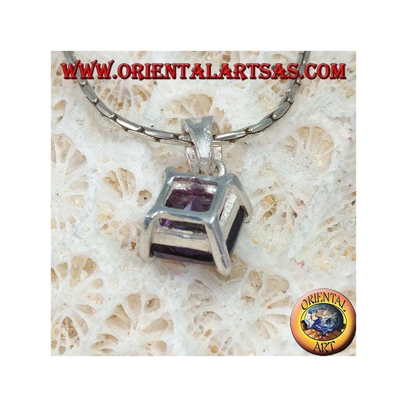 Silberner Anhänger mit lila quadratischen Zirkonia Amethyst