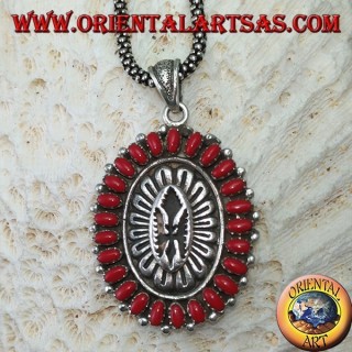 Silver pendant, shield with native style corals (American Indians)