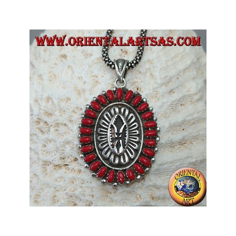 Silver pendant, shield with native style corals (American Indians)