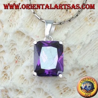 Colgante de plata con amatista rectangular de zirconia cúbica púrpura