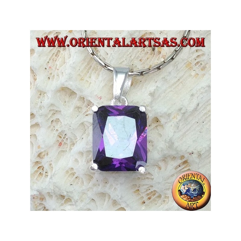 Silber Anhänger mit lila Zirkonia rechteckigen Amethyst