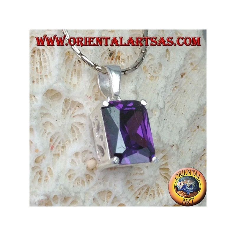 Silber Anhänger mit lila Zirkonia rechteckigen Amethyst