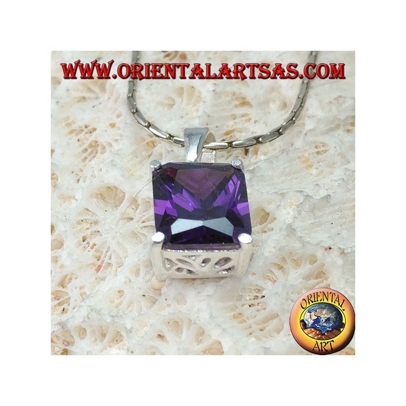 Silber Anhänger mit lila Zirkonia rechteckigen Amethyst