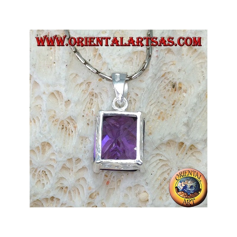 Colgante de plata con amatista rectangular de zirconia cúbica púrpura