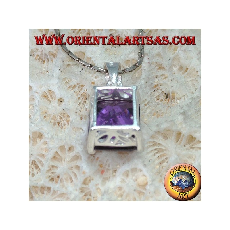Colgante de plata con amatista rectangular de zirconia cúbica púrpura