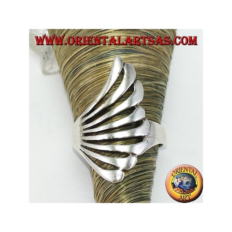 Silver ring in fan shape