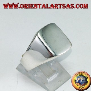Bague en argent avec un bouclier lisse rectangulaire, gravure sur demande