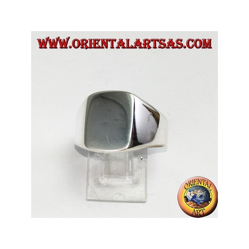 Bague en argent avec un bouclier lisse rectangulaire, gravure sur demande