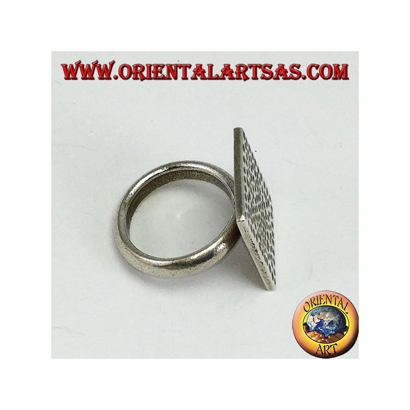 Silver ring with hand-hammered rectangular plate