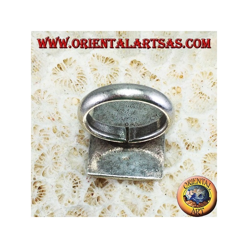 Silver ring with hand-hammered rectangular plate