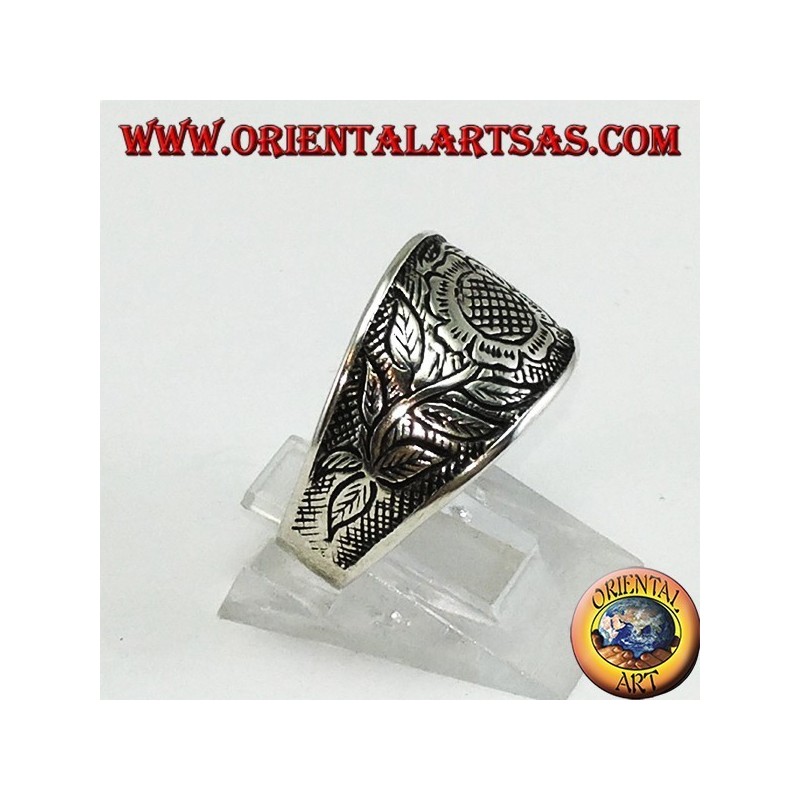 Anello in argento intarsio floreale con girasole