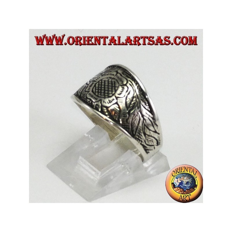 Anillo de plata con incrustaciones florales con girasol