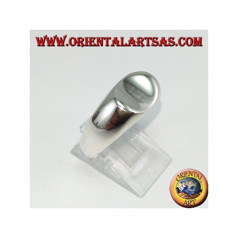 Silver ring with oval shield of concave crosspiece