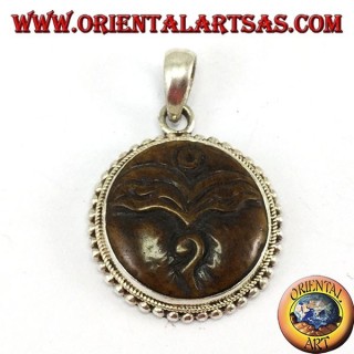 Amulette pendentif en argent Oeil de Bouddha sculpté en os de yack