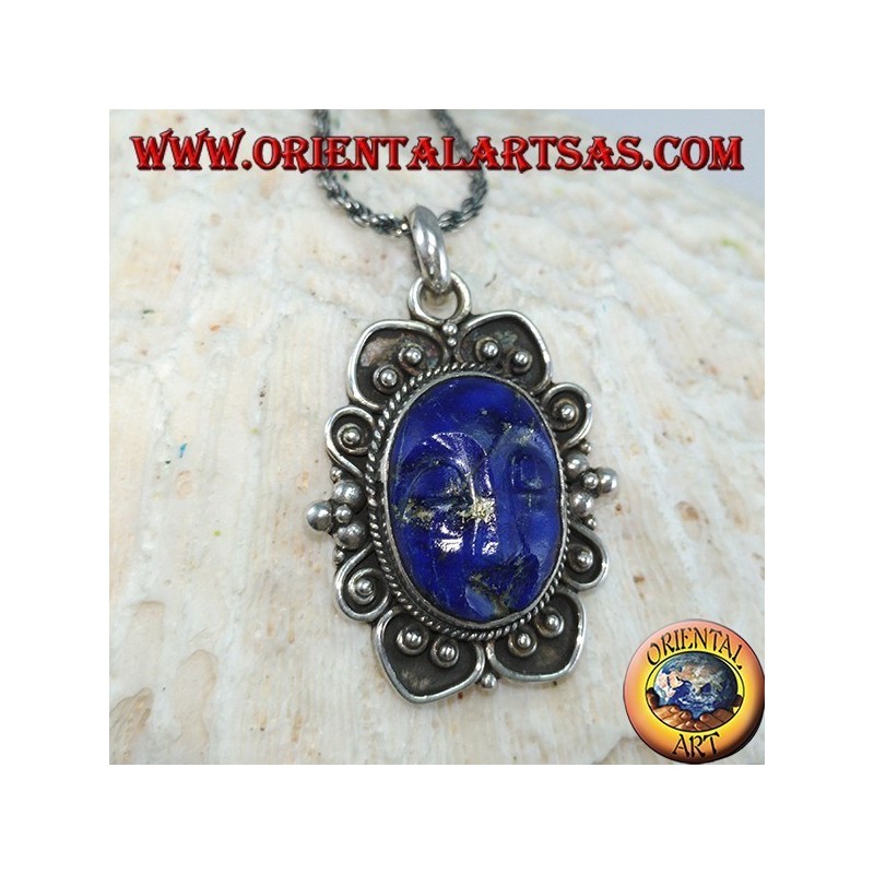 Pendentif en argent avec camée naturel lapis-lazuli ovale (grand)