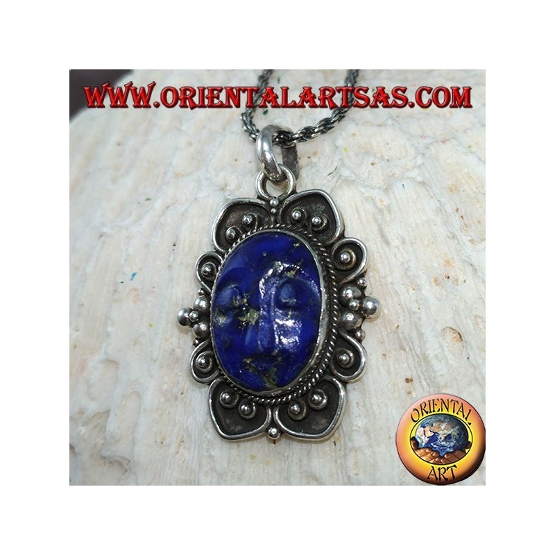 Silber Anhänger mit Cameo natürlichen ovalen Lapislazuli (groß)