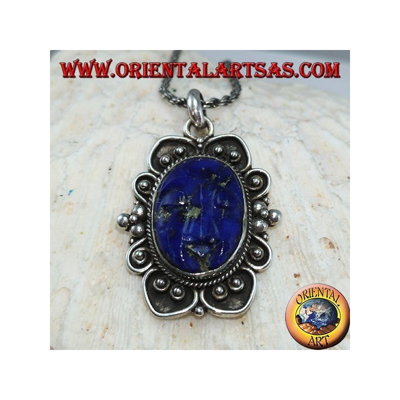 Colgante de plata con camafeo lapislázuli ovalado natural (grande)