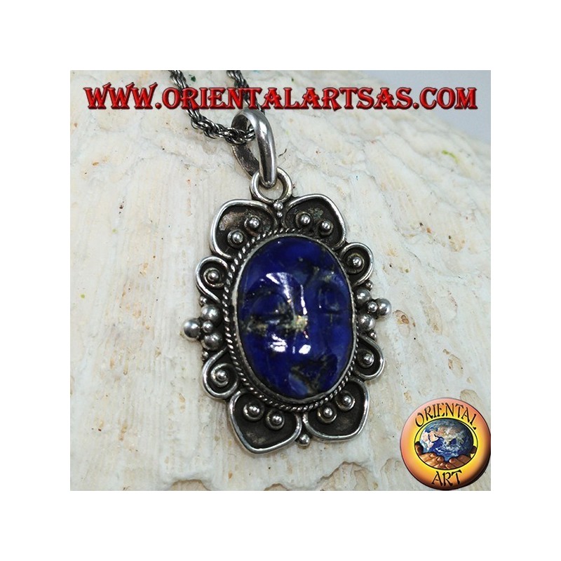 Silber Anhänger mit Cameo natürlichen ovalen Lapislazuli (groß)