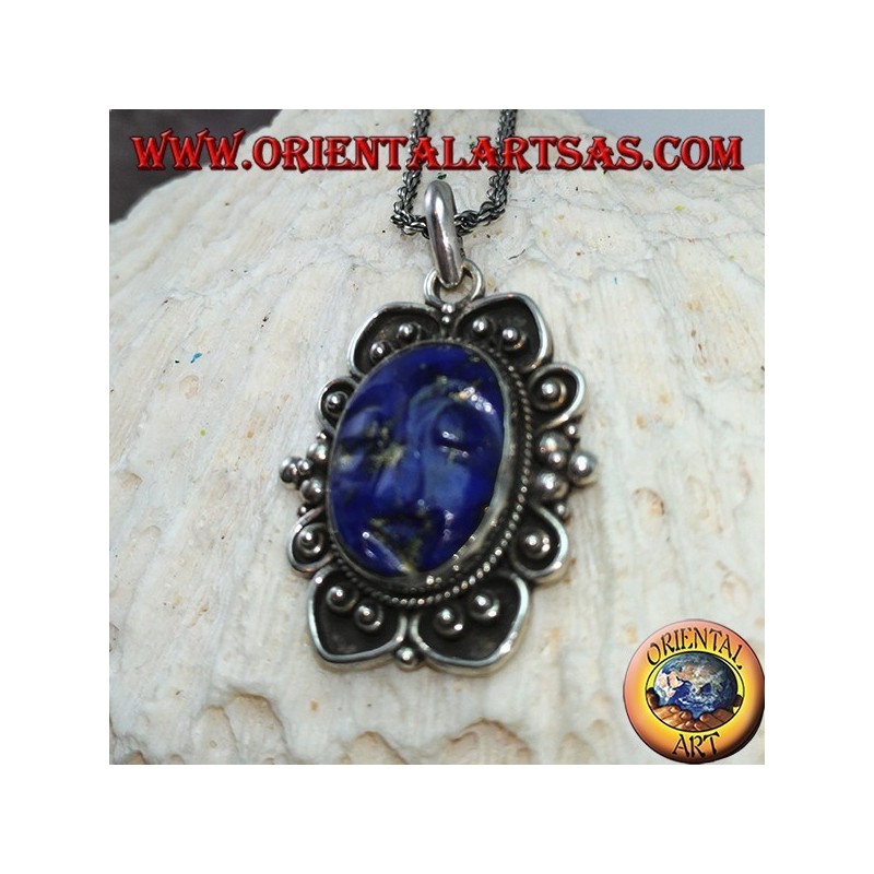 Silver pendant with cameo natural oval lapis lazuli (large)